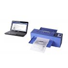 Image of the Piaf tactile embosser beside a laptop computer.